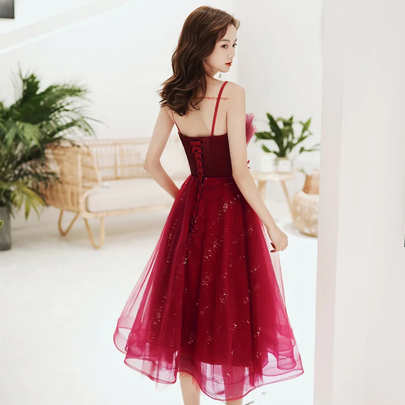 Toast Dress Bride And Long Temperament Tube Top Strap Burgundy Banquet Spring And Summer Evening Dress Skirt Women