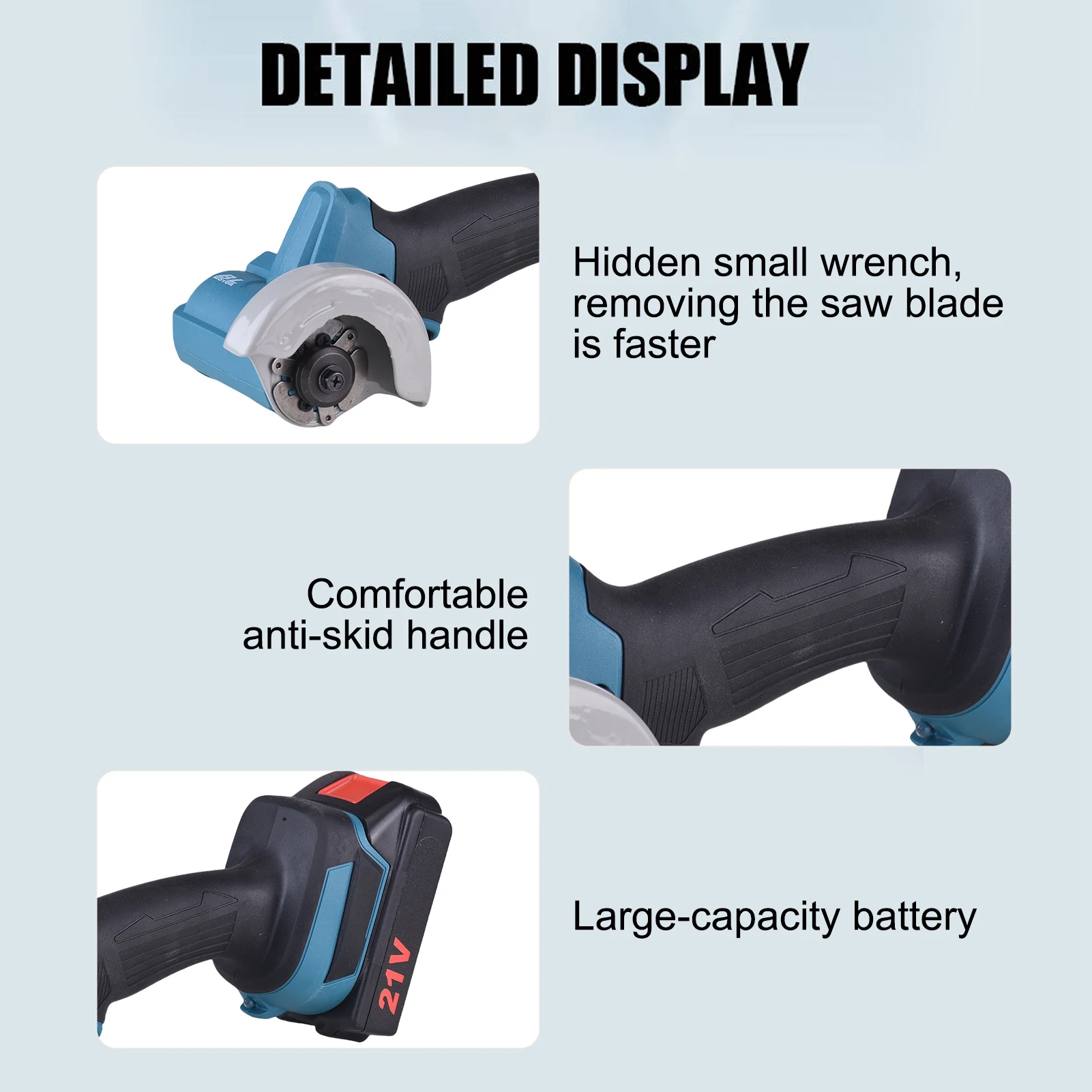 Sierra circular inalámbrica, amoladora angular de mano con mango antideslizante, herramienta de corte recargable para cortar metal, madera, azulejos y mármol