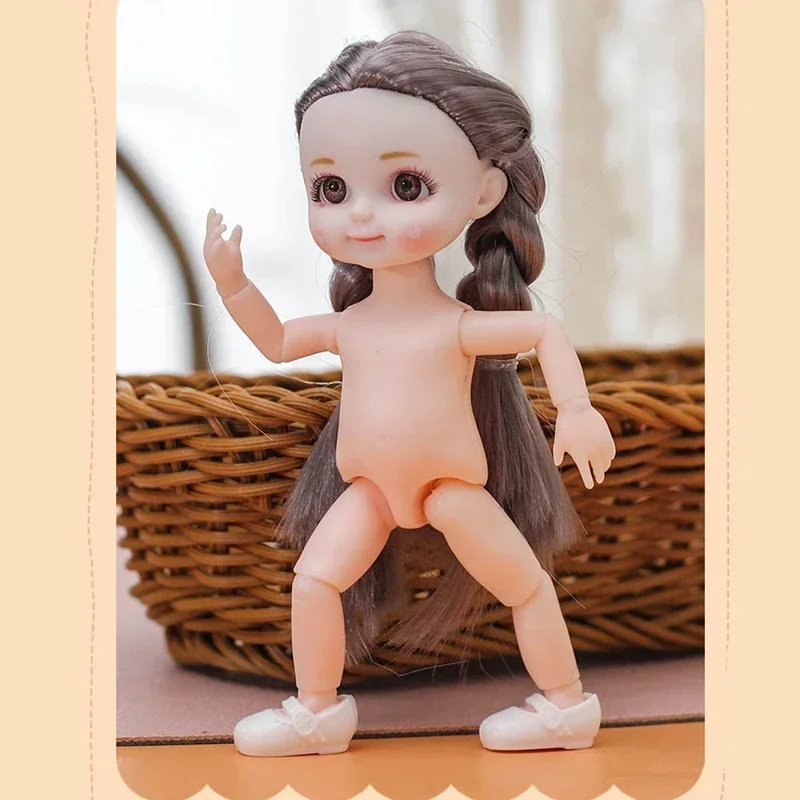 Bjd Doll 16CM 13 Movable Joints Cute Smile Face Shape and Bunny Ears Clothes Suit Toy Best Gift for Kids