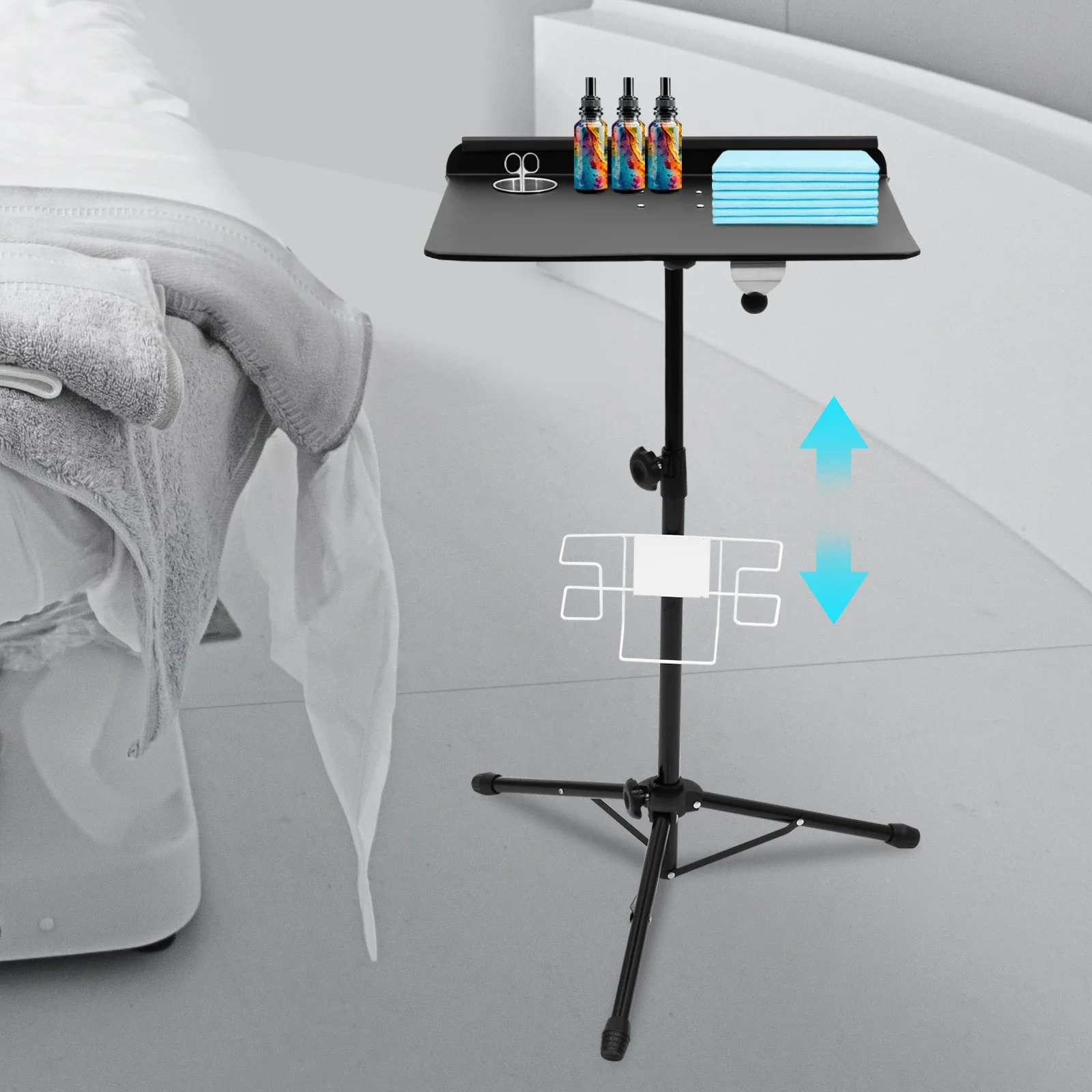 Large Mobile Tattoo Work Station Table, Height Adjustable Rolling Tattoo Salon Workbench for Beauty & Tattoo Studio Use