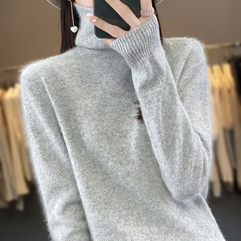 100% Pure Mink Cashmere Turtleneck Sweater For Women 2023 New Fall/Winter Pullover Sweater For Women Warm Thickened Sweater