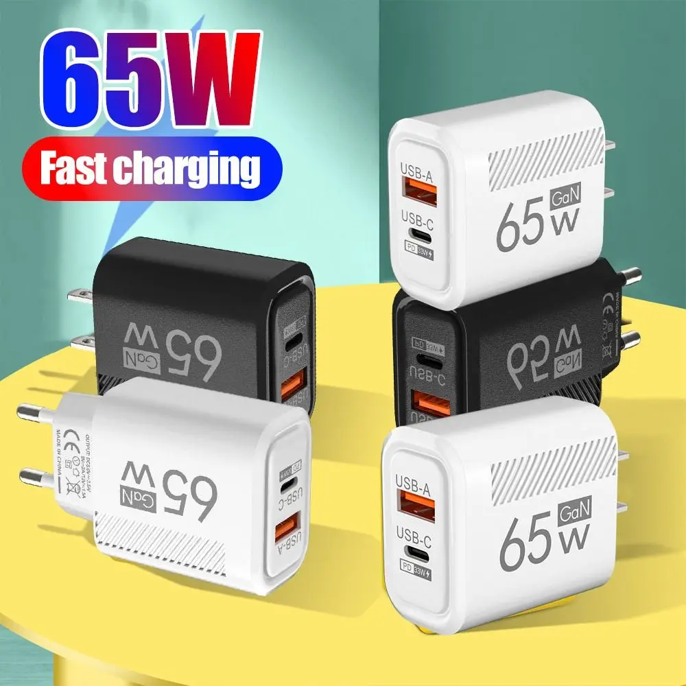 USB A+C 65W GaN Charger Plug EU/US Fast Charging Phone Charger Adapter Accessories PD Type C for iPhone/Xiaomi/Samsung