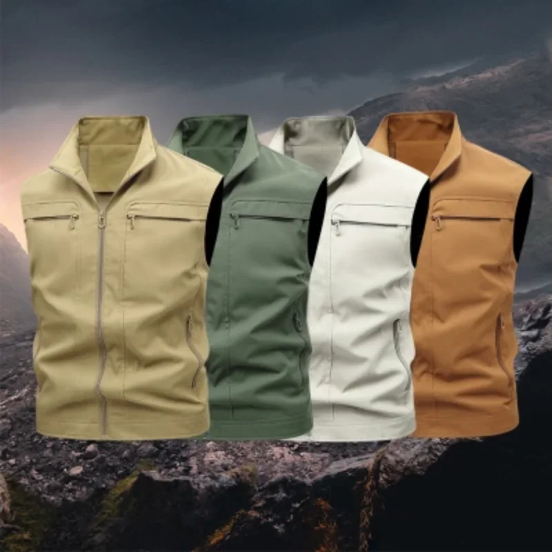 

Men Lightweight Short Sleeve Vests Stand Collar Male Trekking Coat Traveling Summer Thin Vest Jacket Men Outdoor Casual Clothes