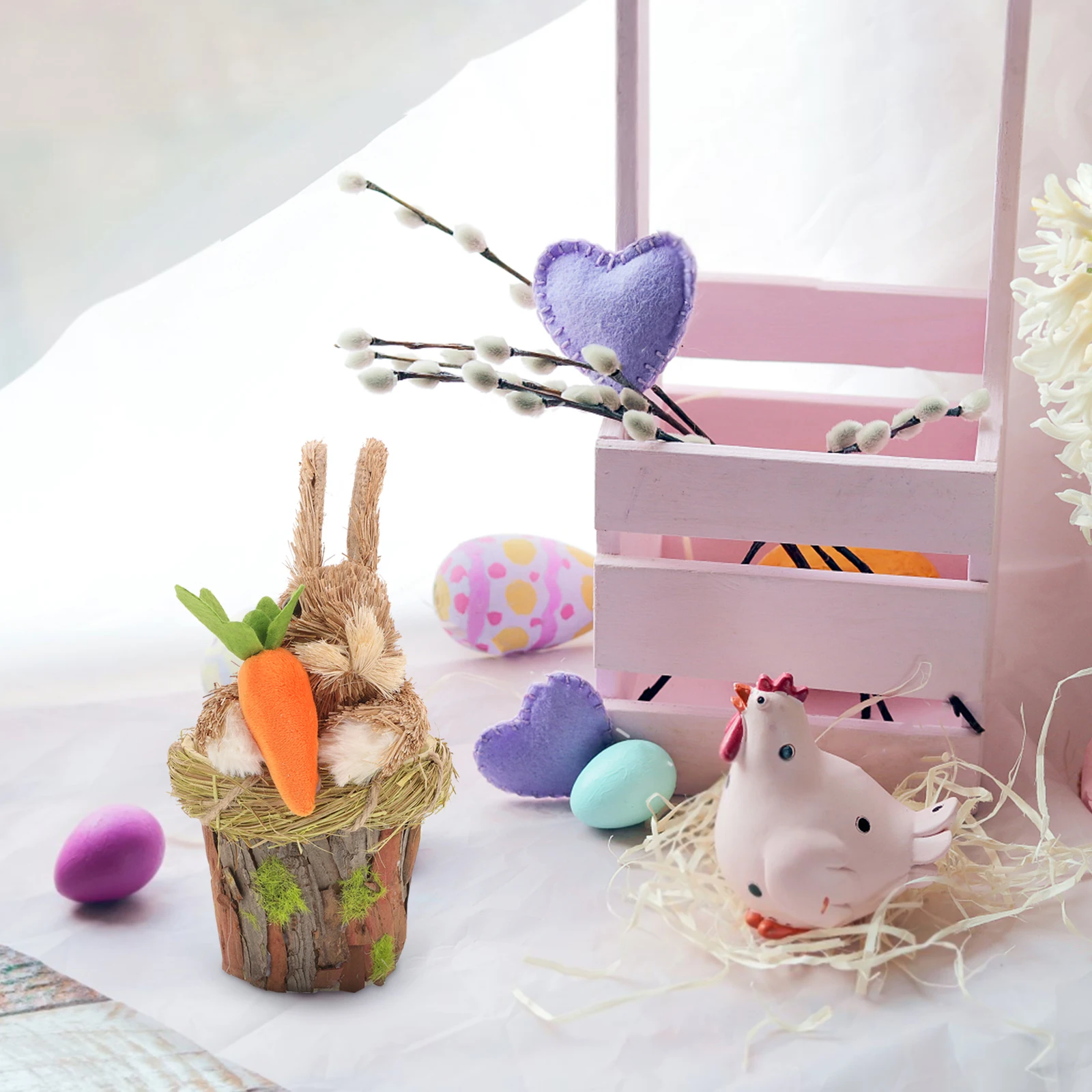

Straw Woven Easter Bunny Figurine 95x11x17cm Lightweight Home Garden Decor Rabbit Statue Desk nament Fashionable Realistic