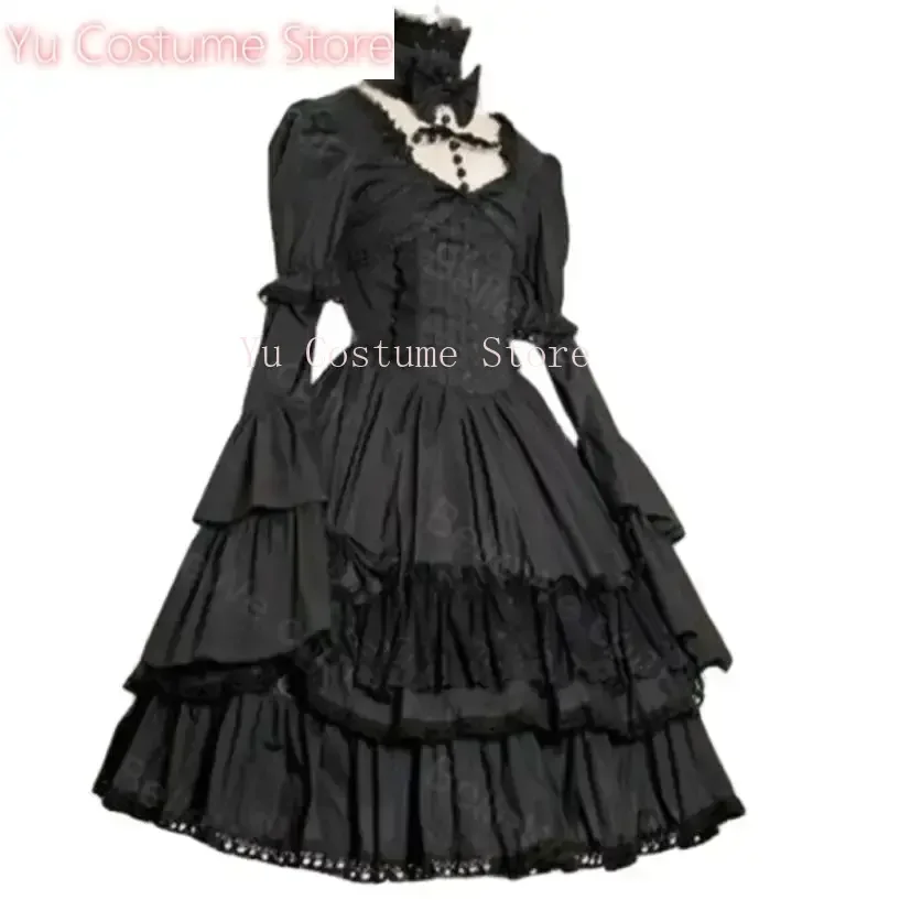 

Autumn Spring Long Puff Flare Sleeve Gothic Vintage Lace Light Lolita Dress Solid Black Ball Gown Dress Two Ways Wearing 2025