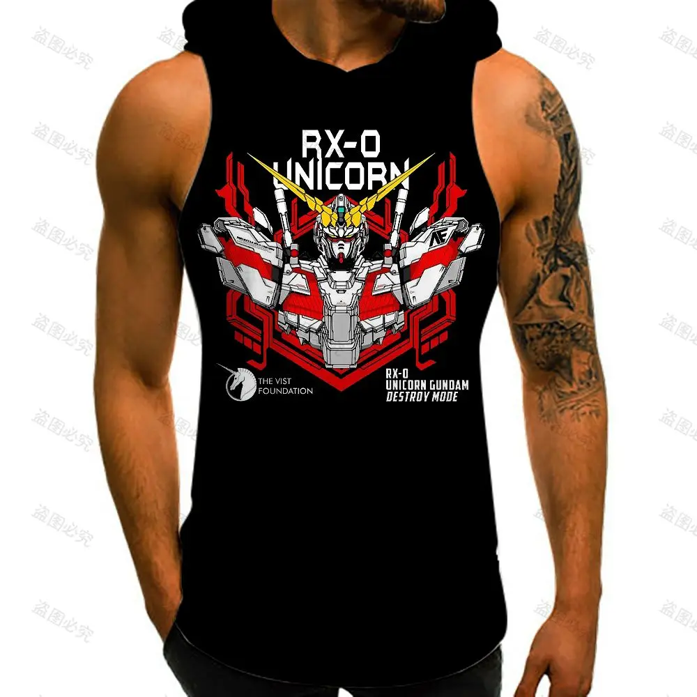 

Men's Hooded Tank Mobile Suit Gundam Fashion Harajuku 3D Print GYM 2023 Cool Y2k Tops Sleeveless Sports Shirt Man Streetwear