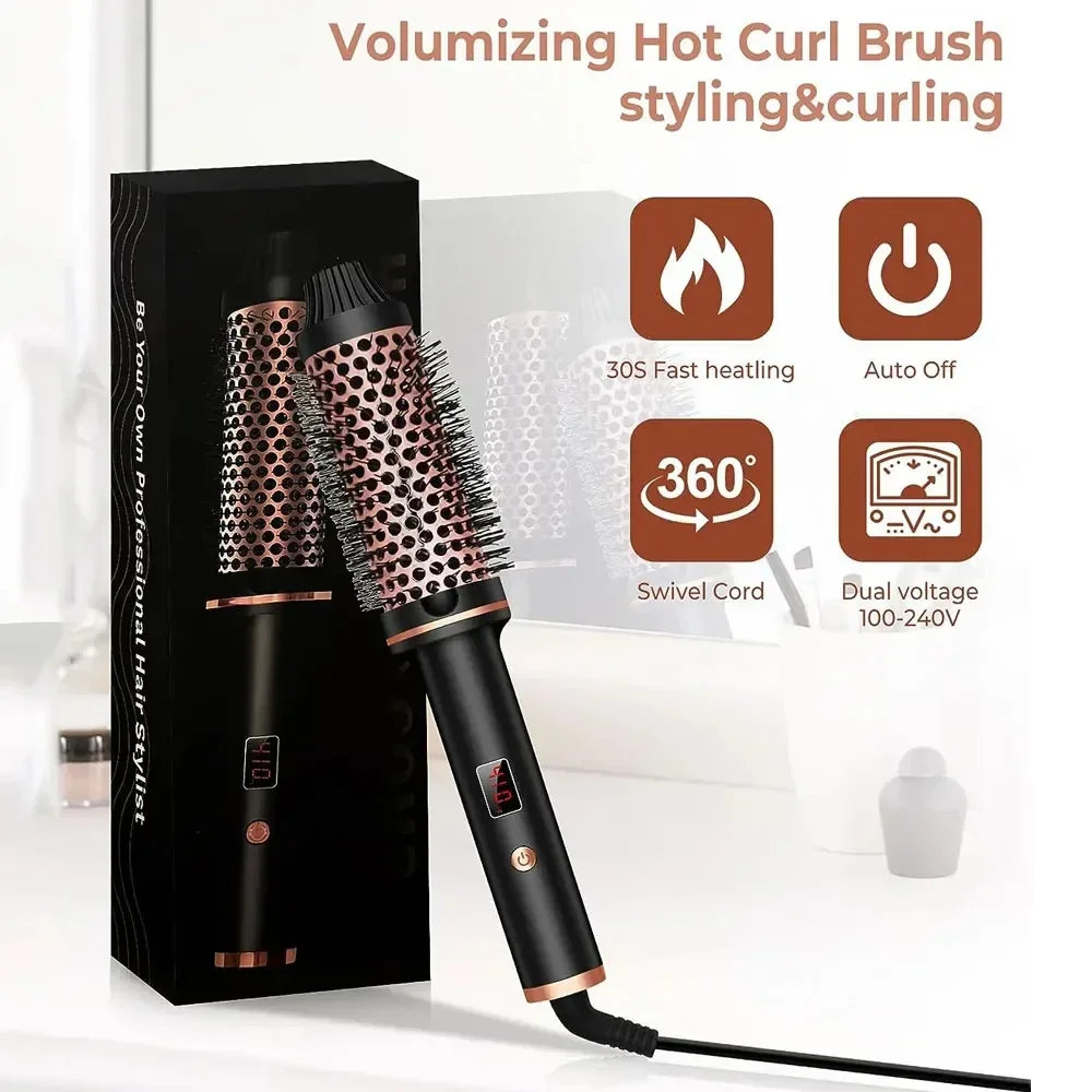 

Professional Curling Iron Heated Hair Styling Brush Anti-Scald Thermal Brush Curl Wand 3 In 1 Ionic Hair Curler Straightener