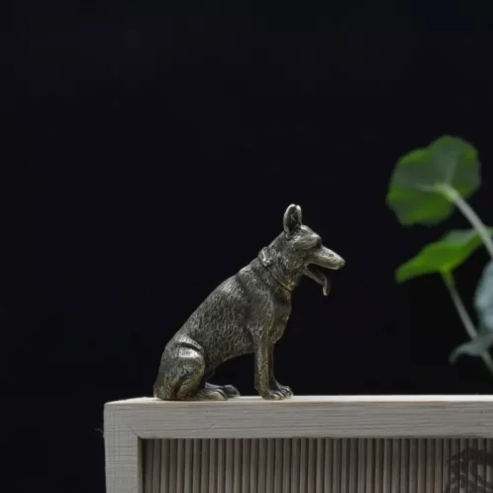 Solid Brass Lucky Dog Figurine Animal Statue Tea Pet Ornament Miniature Toy EDC