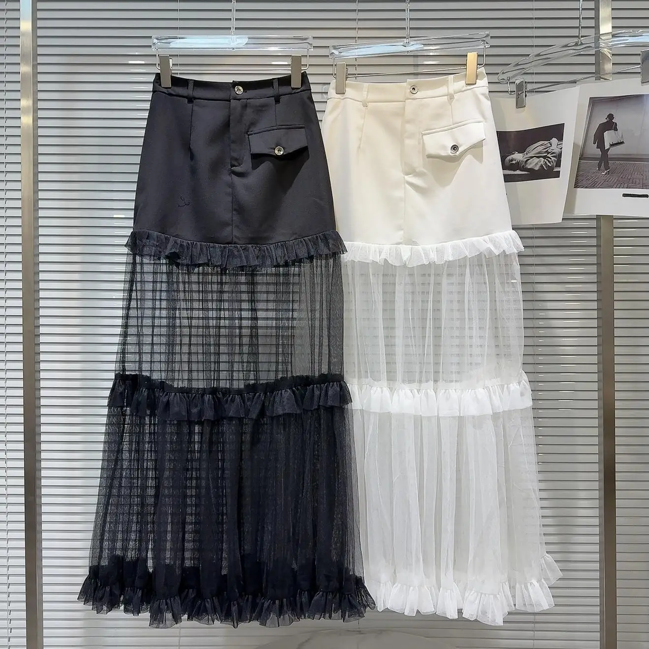 

K Sweet Cool, модная осенняя новинка 202, прозрачная длинная юбка трапециевидной формы со сращиванием Me, юбка длиной до щиколотки для женщин