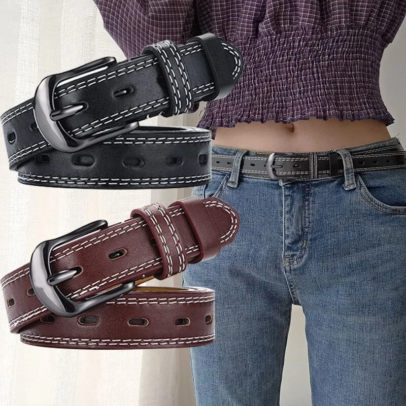 Women's Belt Retro Needle Buckle Men's Belt Casual Trend Belt Soft Belt Hollow Belt Paired with Jeans Belt PU Leather Belt