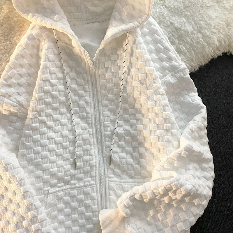 Women's Zipper Hoodie Spring Autumn Non-Fleece Open Cardigan Top Hooded Jacket Loose Fit Long Sleeve Mid-Length Commute Style