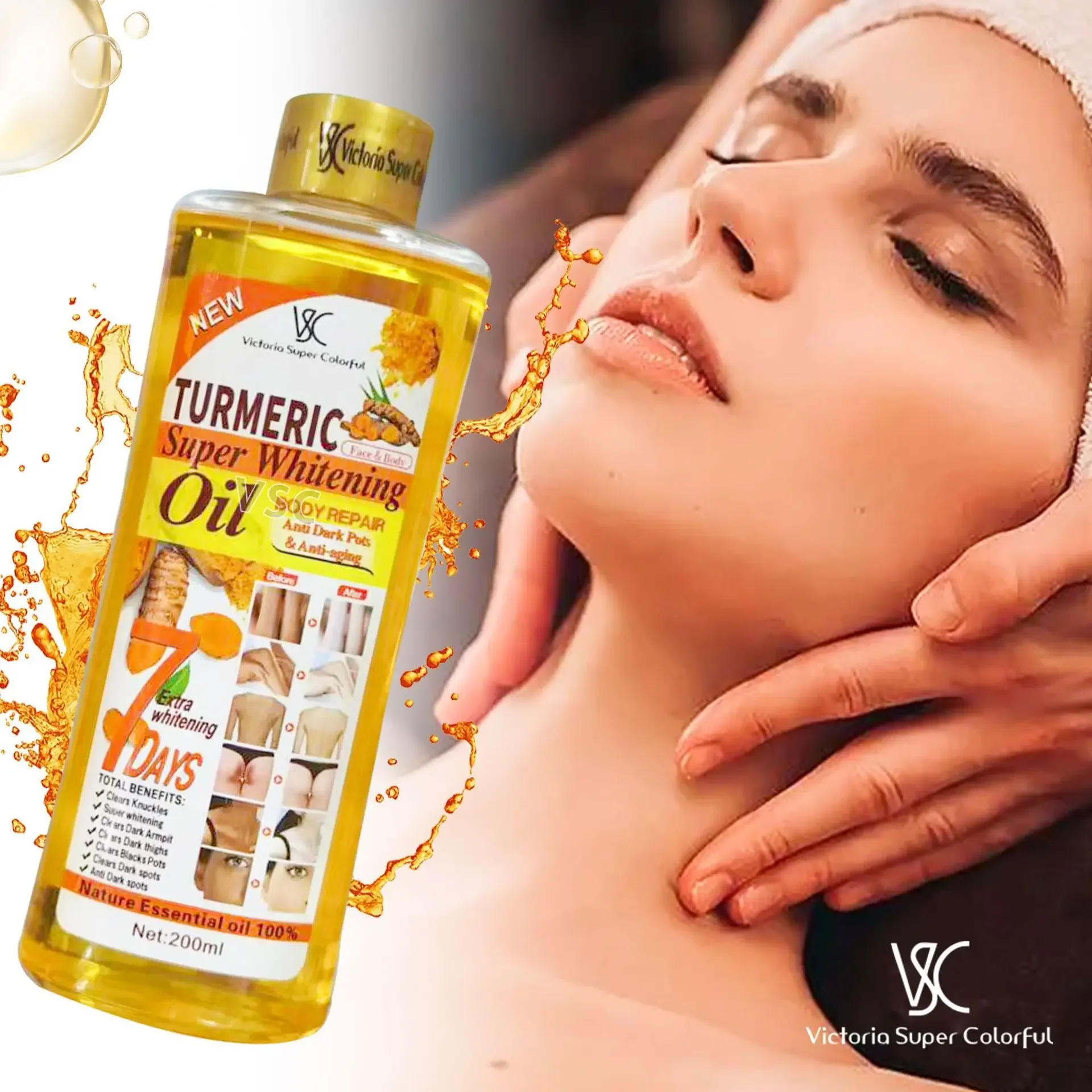 Turmeric Essential Oil Moisturizing Tongluo Heating Ginger Oil Body Massage Body Care Shrinking Pore Massage Oil 200ml Skincare