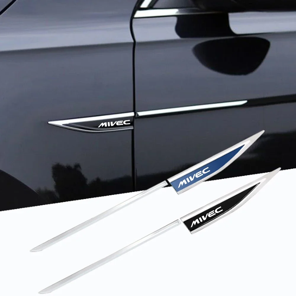 2X Car Body Fender Side Metal Chrome Zinc Alloy Knife Side Emblem 3D Sticker For Mitsubishi MIVEC Car Styling Accessories