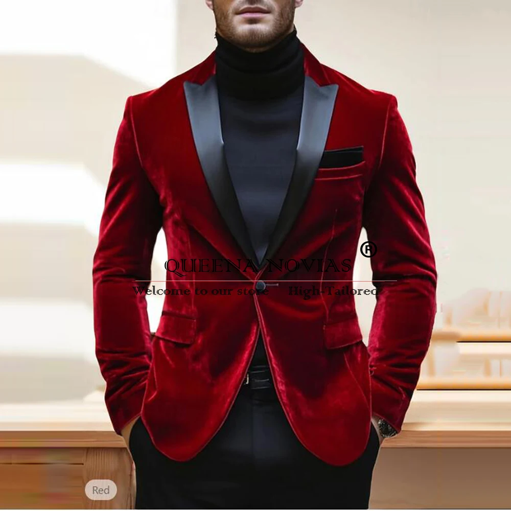 Trajes de terciopelo elegantes para hombre, conjunto de 2 piezas, esmoquin para novio de boda, Blazers negros con solapa en pico para graduación, vestidos personalizados para ocasiones para hombre 2025