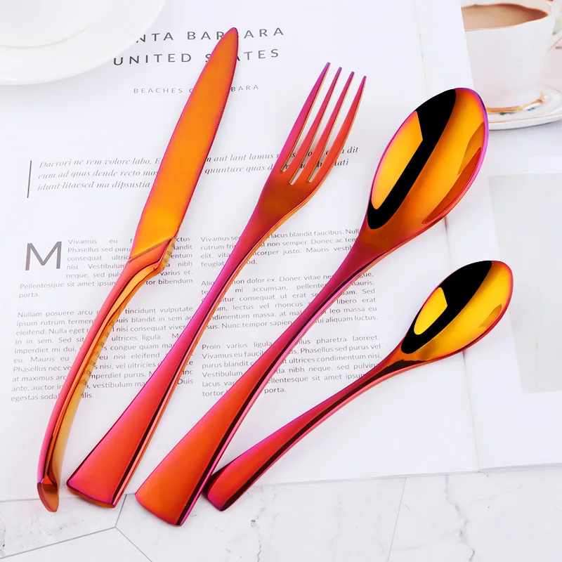 

16-32PCS Red Cutlery Knife Set Stainless Steel Hotel Food Tableware Flatware Steak Knives Forks Spoons Western Dinnerware Sets