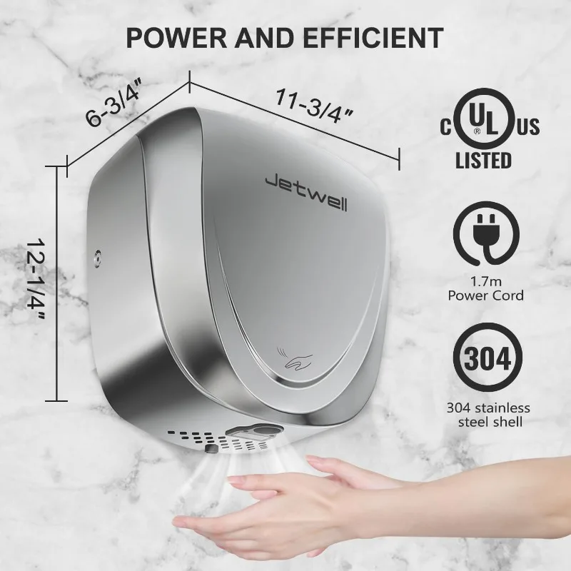 JETWELL 2Pack UL Approved Commercial Hand Dryer with HEPA Filter- Automatic High Speed Stainless Steel Hand Dryers for Bathrooms