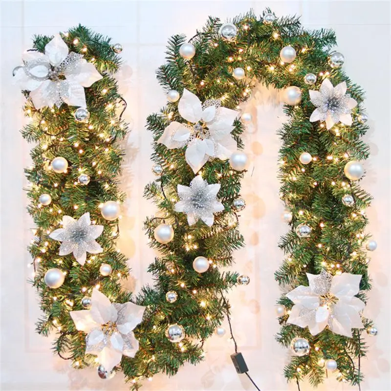 

LED Light 2.7m Christmas Rattan Wreath Christmas Decoration Pine Needles Wreath Garland Romantic Wedding Xmas Party Home Decor