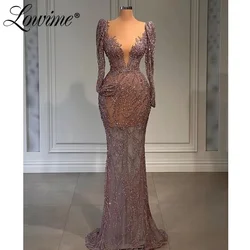 Lowime Beads Mermaid Prom Dresses Aso Ebi Evening Dress Black Girls Gown Formal Party Gowns 2022 Saudi Arabic Evening Wear Robes