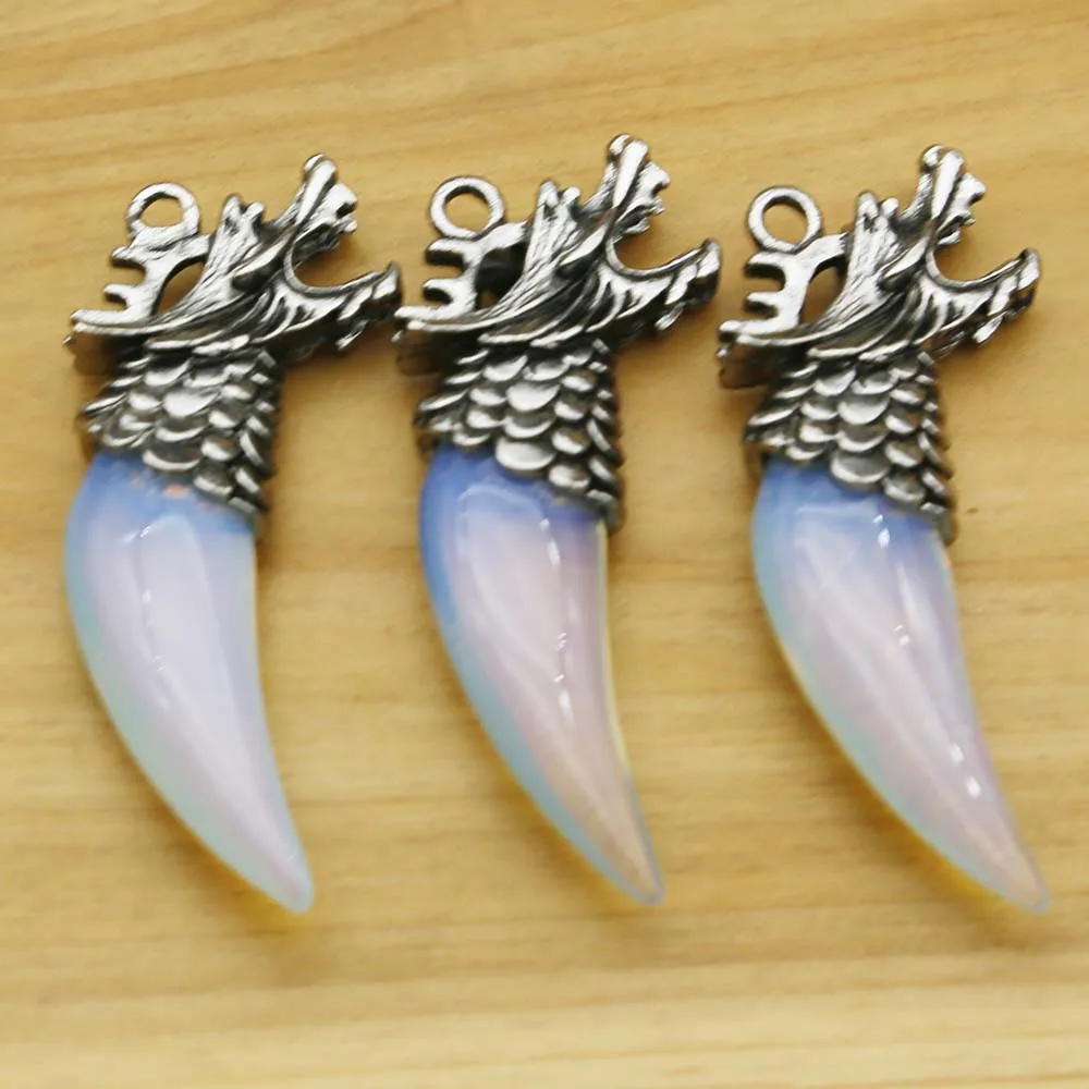 

Quality Natural Artificial Opal Carved Dragon Head Necklace Pendant Unisex Holiday Party Gift Reiki Charm Jewelry Wholesale 6Pcs