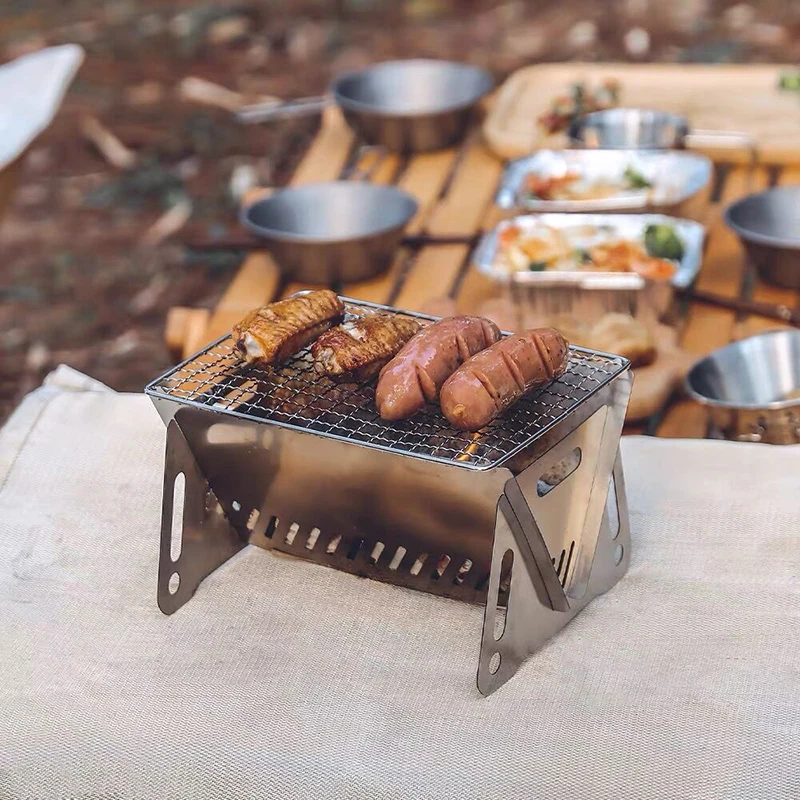 Mini Foldable Charcoal Grill - Portable, Mobile, 16x21cm Cooking Area, Perfect for 1-2 People Outdoors