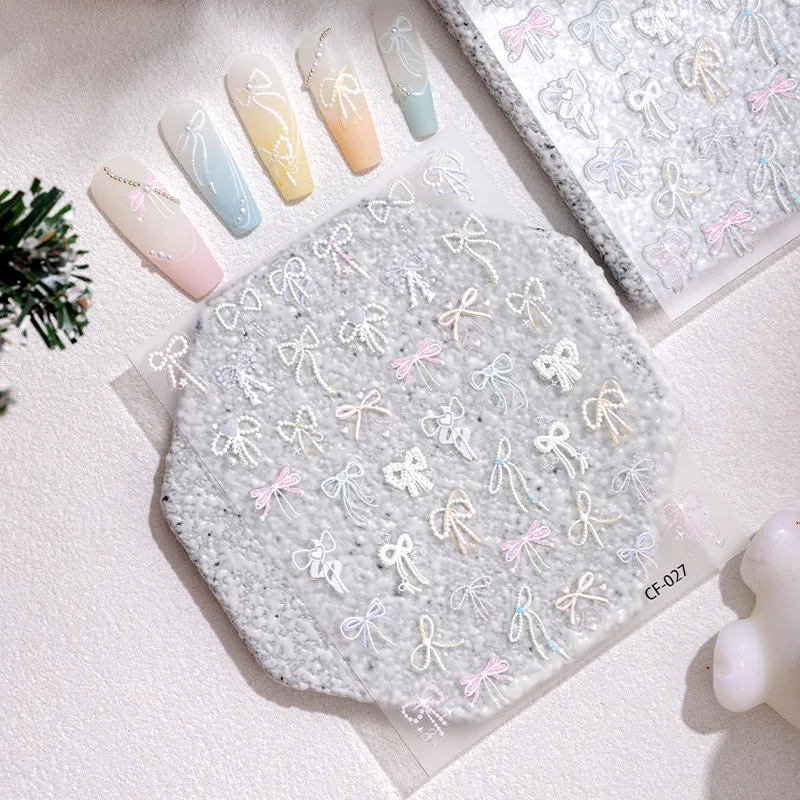 Love Bow Embossed Scrapbook Stickers Pure White 3D Raised Butterfly Knot Art Decals,Decorative White Bow Stickers for DIY