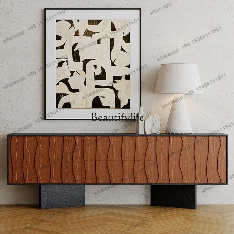 Best Seller Medieval Wabi Sand Solid Wood TV Cabinet French Retro Wave Floor Cabinet
