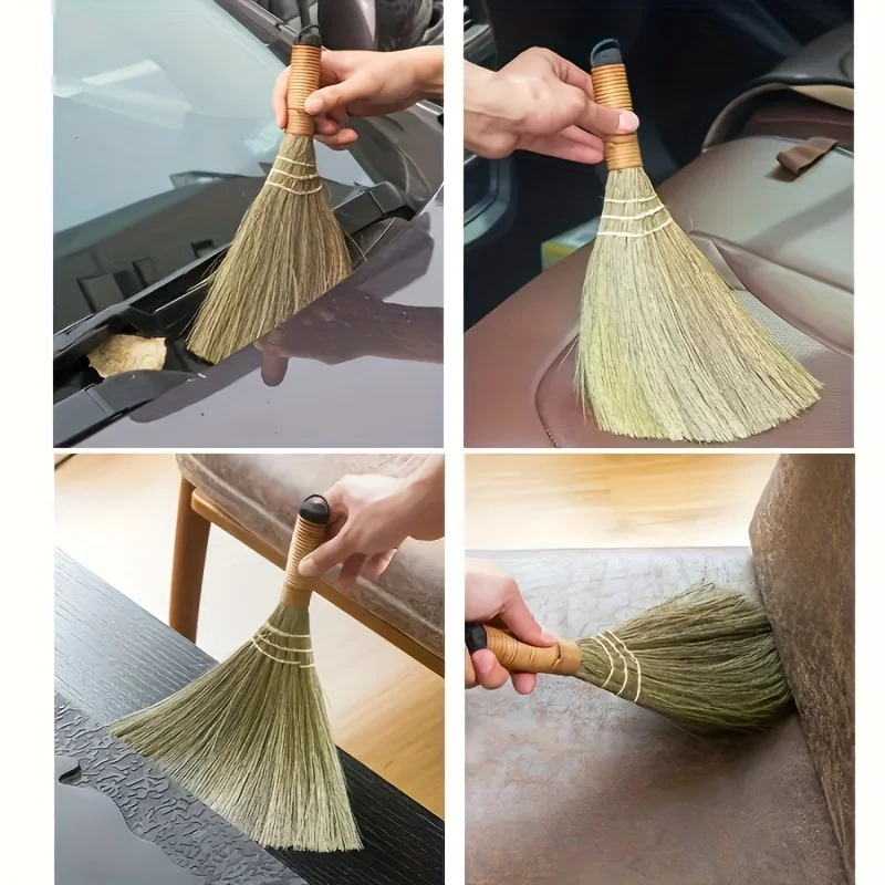 1pc Natural Handmade Small Straw Broom, Miscanthus Broom, Tabletop Cleaning Broom, Balcony Coffee Table Brush, Household Holiday