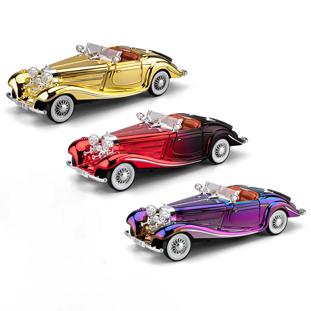 1:24 Scale 500K VISION GT Vintage Car Model Toy Sound Light Pull Back Metal Diecast Vehicles Models Kids Interactive Toys