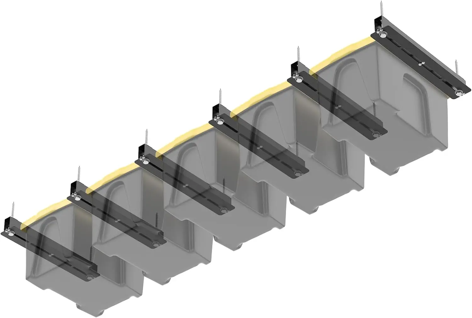 

Garage 16"" Studs Ceiling Storage Ra, Overhead Tote Storage Rail System Heavy Duty Adjustable Tote Slide For 5 Bins