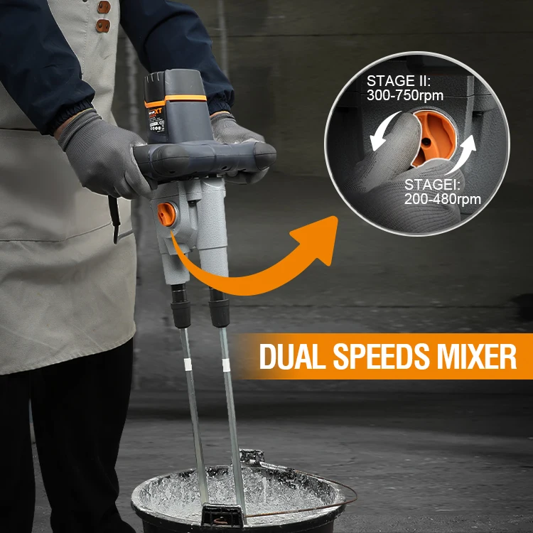 Miscelatore elettrico per vernice a doppia paletta industriale durevole da 1600 W Miscelatore per calcestruzzo portatile commerciale per malte