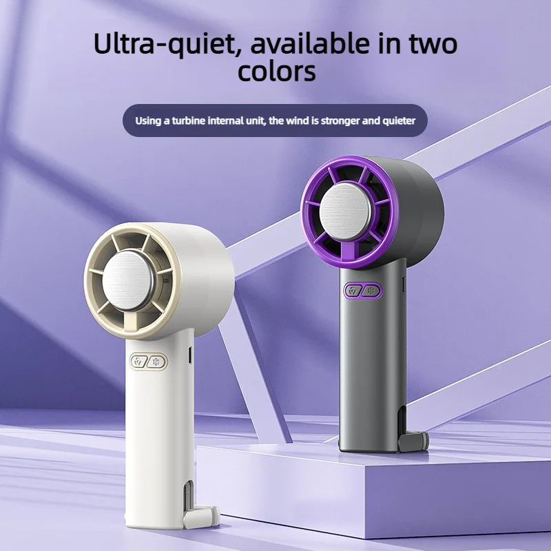 Semiconductor Cooling Handheld Fan Portable USB Rechargeable Mini Turbo Fan With Ice Compress Panel 5 Speed Adjustable Hook Desi