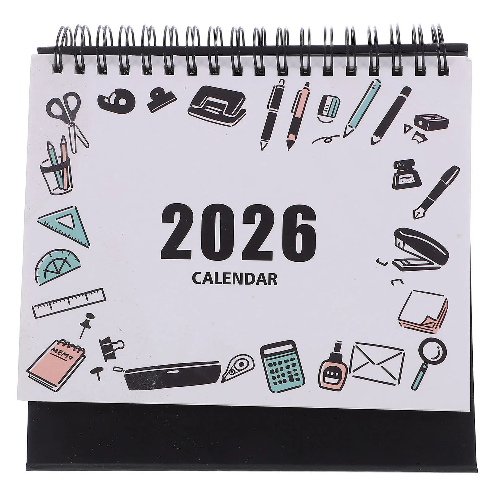 

Mini Desk Calendar 2025-2026 July To December Thick Paper Twin Wire Binding Stickers Stand Up Design Small Desktop Calendar For