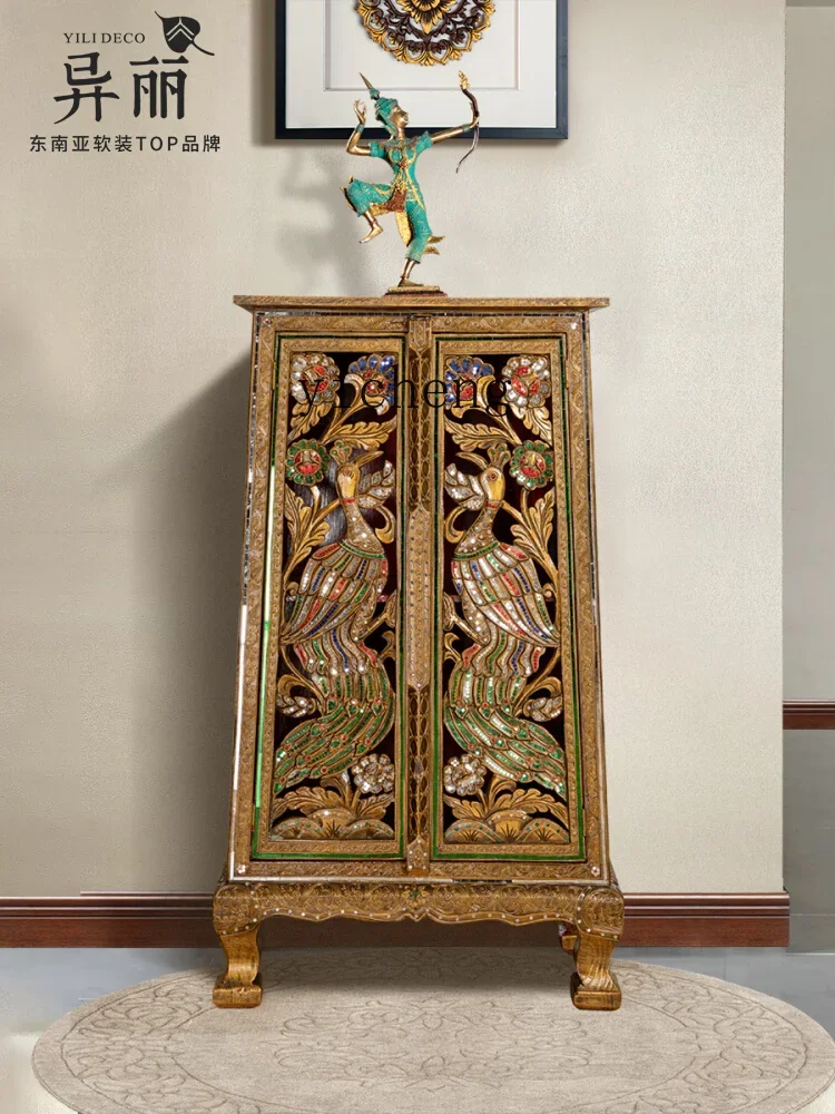 TQH Furniture Thai Solid Wood Foyer Cabinet Alley Cabinet Living Room Dining Room Decorative Cabinet Locker