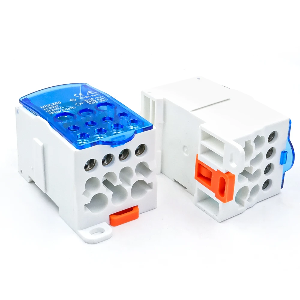 1pcs UKK-250A Power Distribution Block High-Current Terminal 250A Secure DIN Rail Connection Conductor