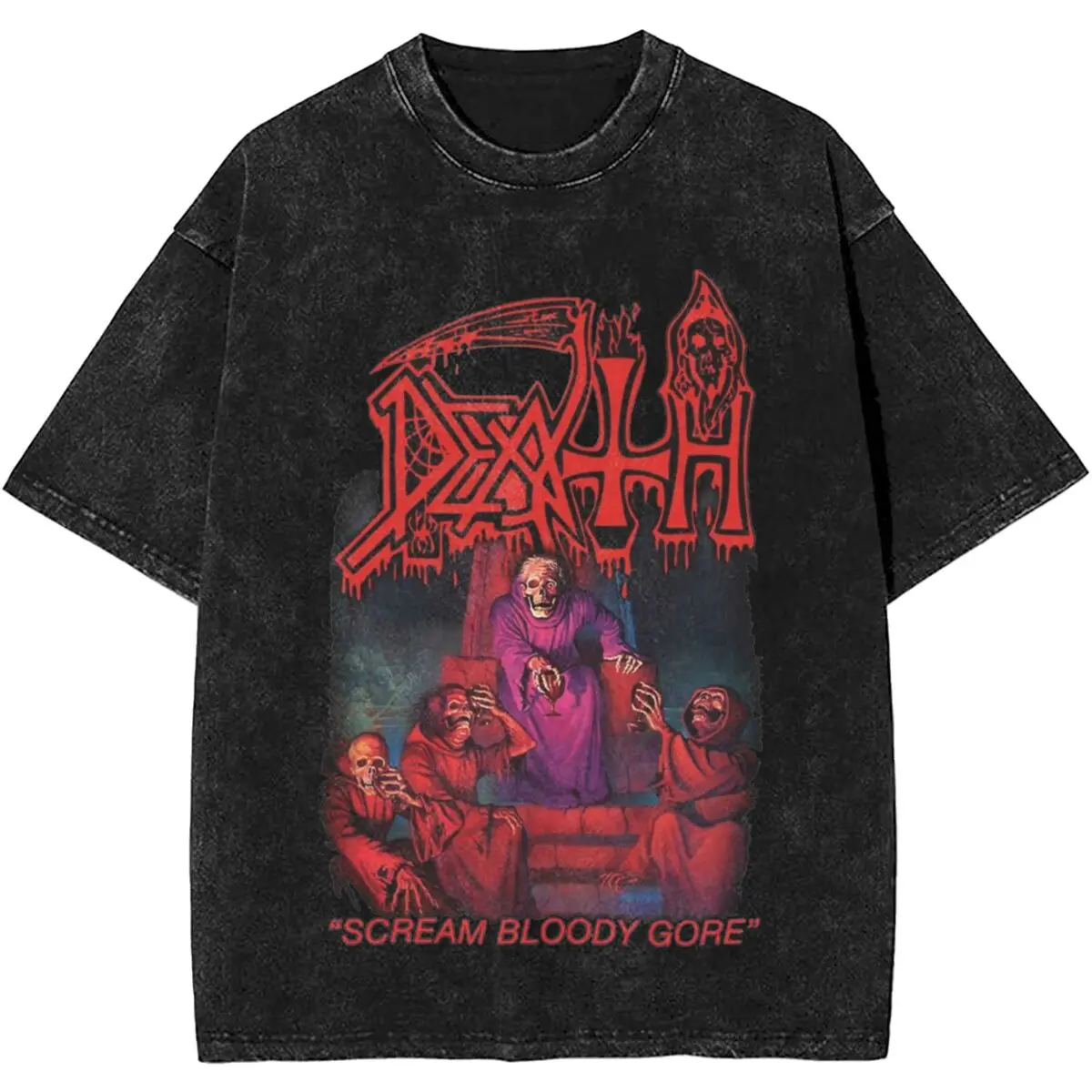 

Ovresize Death Rock Band Scream Bloody Gore Accessories Shirts Washed Style Men Women T-Shirts Vintage Top Tees Streetwear