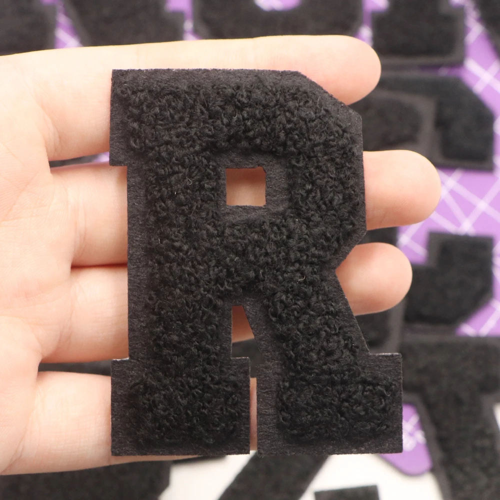 1PC Black A-Z Chenille Letter Alphabet Embroidered Patches Applique Iron On Letters For Clothes Application For Name logo