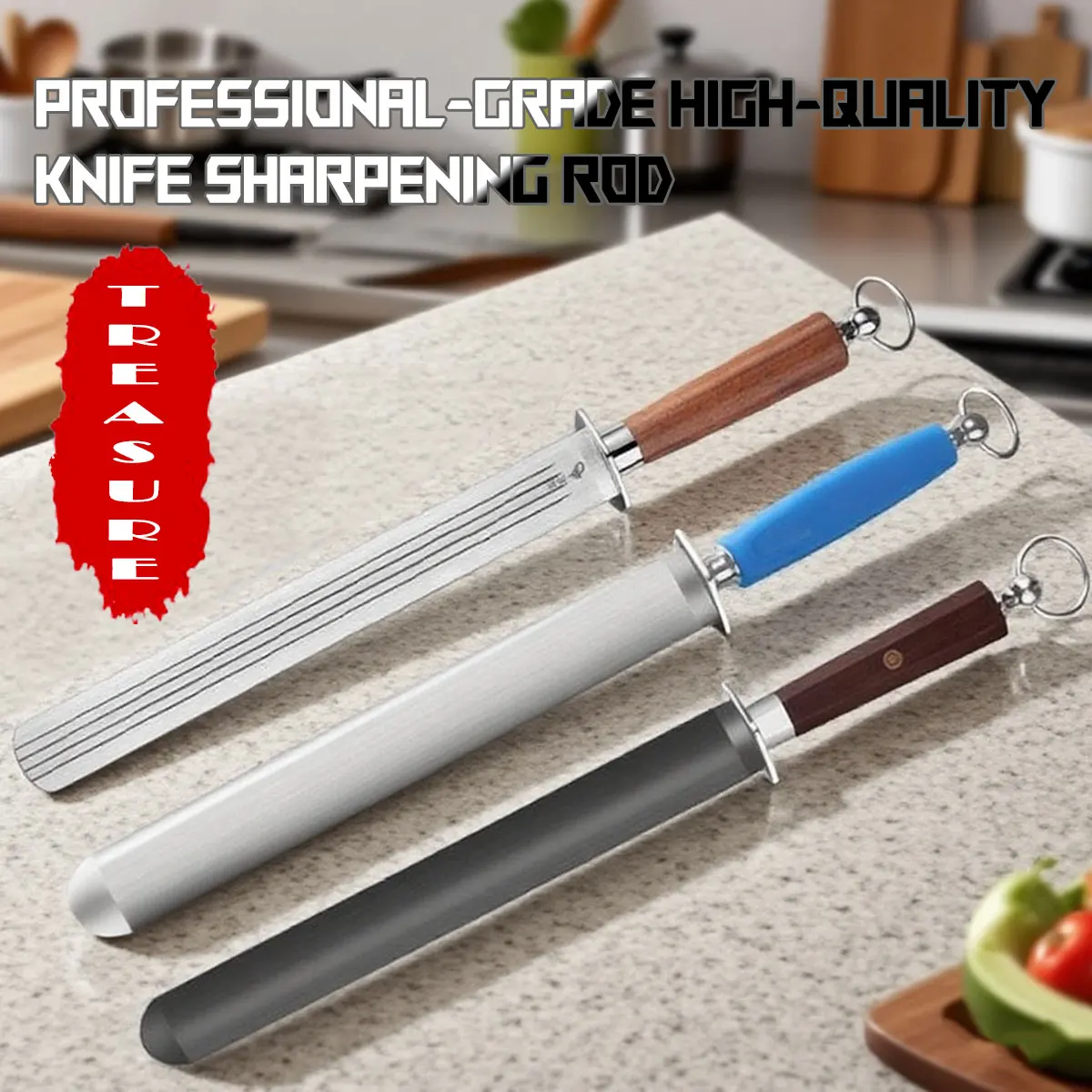 

Professional Knife Sharpening Steel Tungsten Honing Rod with Wood Handle for Chef and Kitchen Knives Durable Design