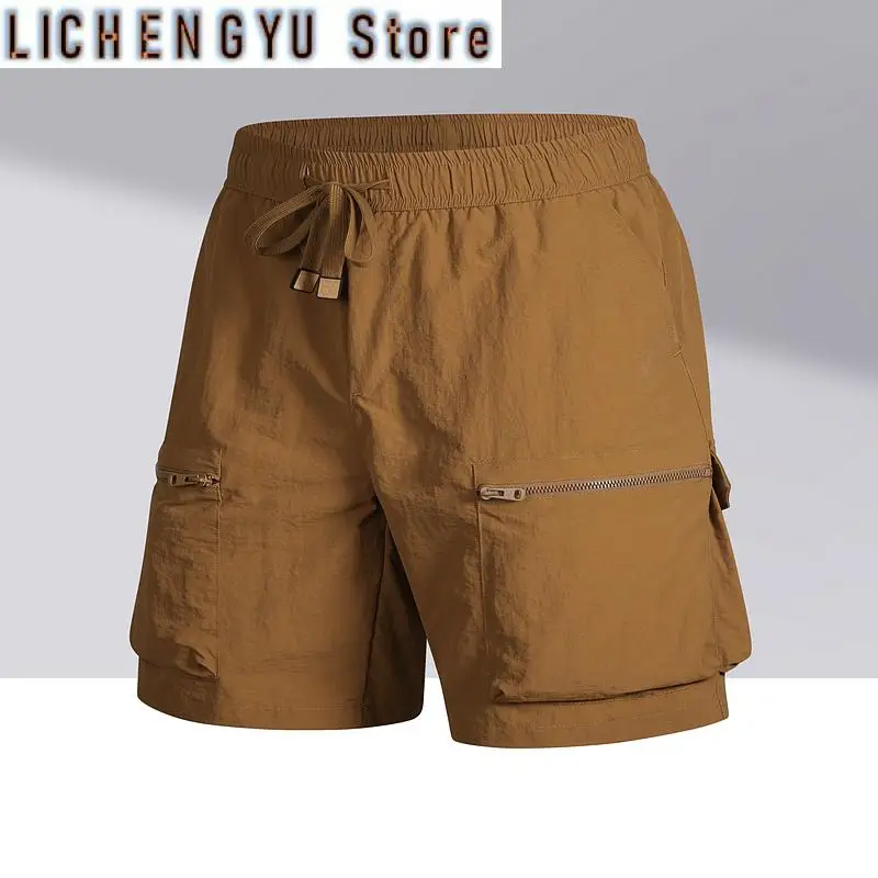 Outdoor Cargo Shorts Men Summer Quick Dry Thin Beach Shorts Solid Streetwear Pants Sports Fashion Casual Drawstring Board Shorts