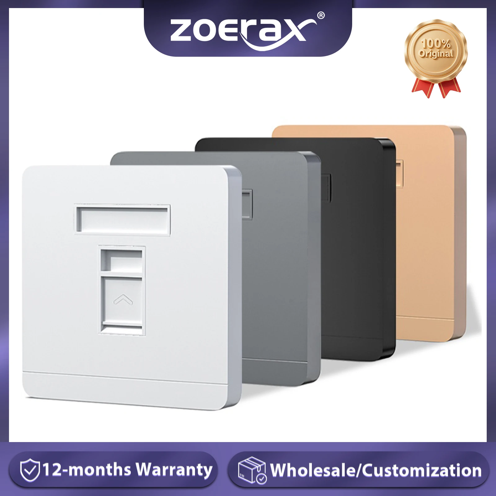 ZoeRax Ethernet Placa frontal única de 1 porta/dupla placa de parede de soquete RJ45 de 2 vias para caixa de soquete de rede de cabo Ethernet, 86x90mm