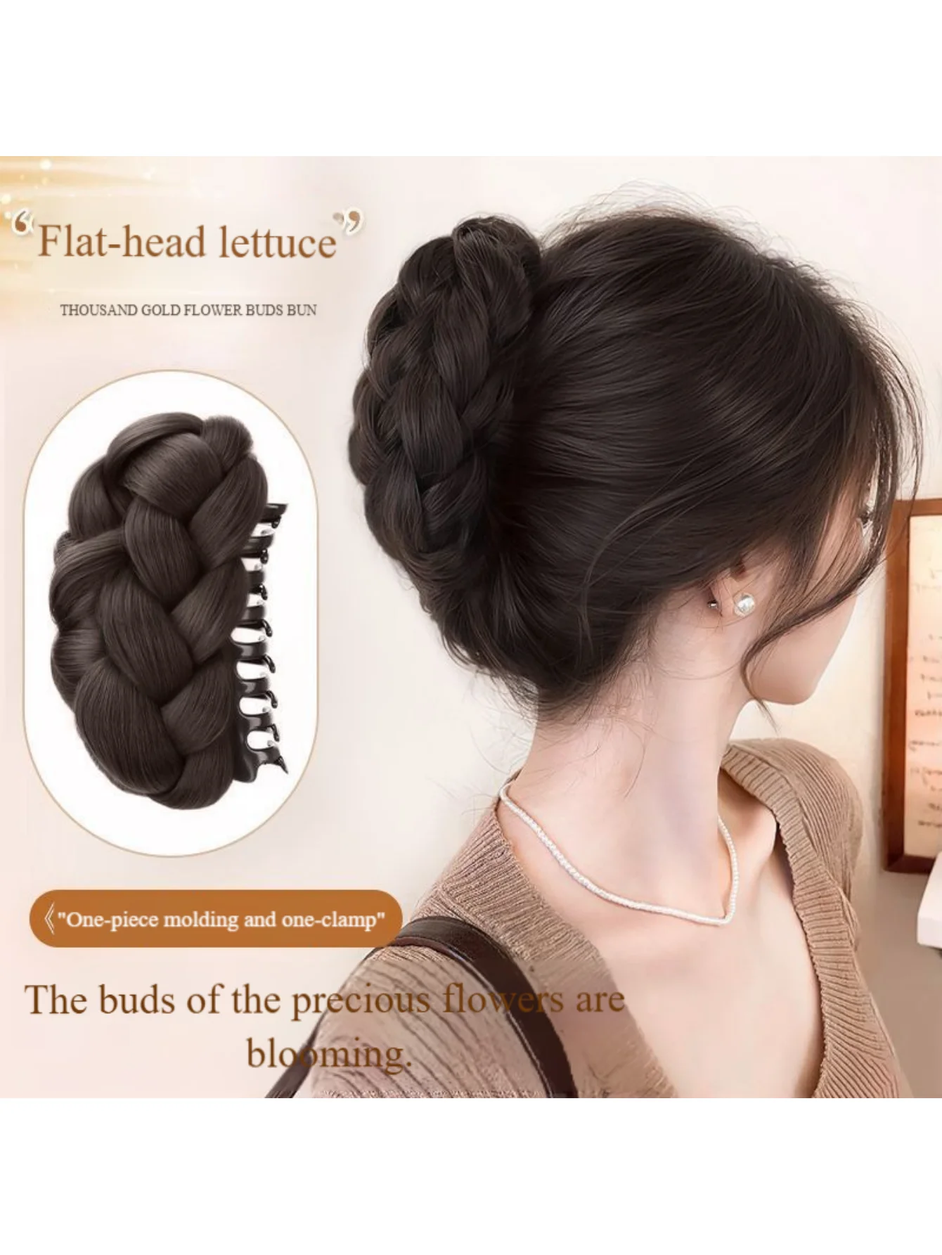 Damen-Haarteil mit geflochtenem Dutt, künstliche Haarklammer, Kleber, Hochsteckfrisur, flauschiges Haar-Accessoire, Haarbündel für den Hinterkopf – Detail 4