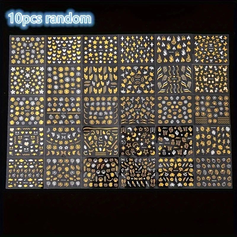 Juego de 10 Uds de pegatinas para uñas de mariposa con estampado en caliente, pegatinas para uñas de mujer de mariposa dorada de estilo lujoso ligero europeo y americano