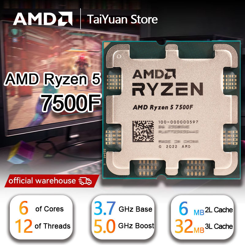  AMD Ryzen 5 7500F CPU R5 7500F 3.7GHz 5NM L3=32M 100-000001015 Socket AM5 New but no fan