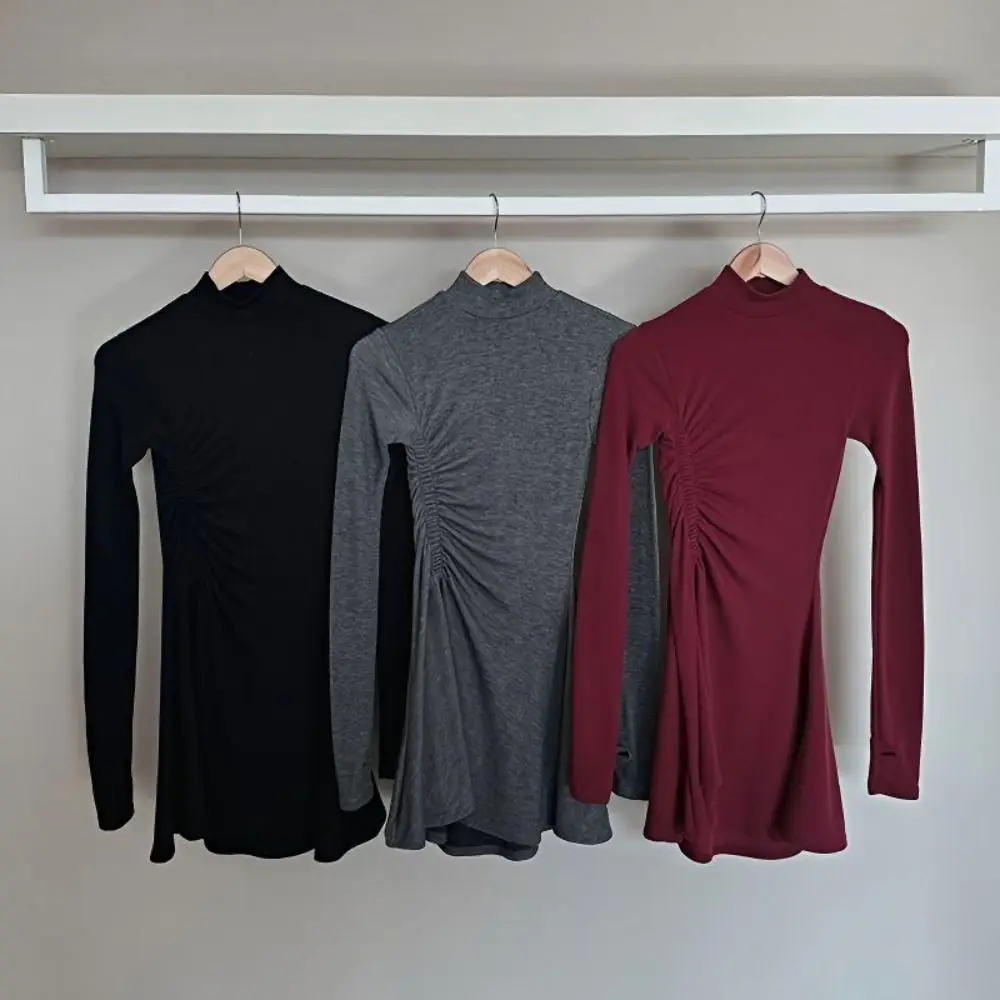 

Рождественское красное платье с длинными рукавами, короткая юбка трапециевидной формы, платье нестандартной формы для девочек, плиссированное тонкое платье с высоким воротником, женское/девушка