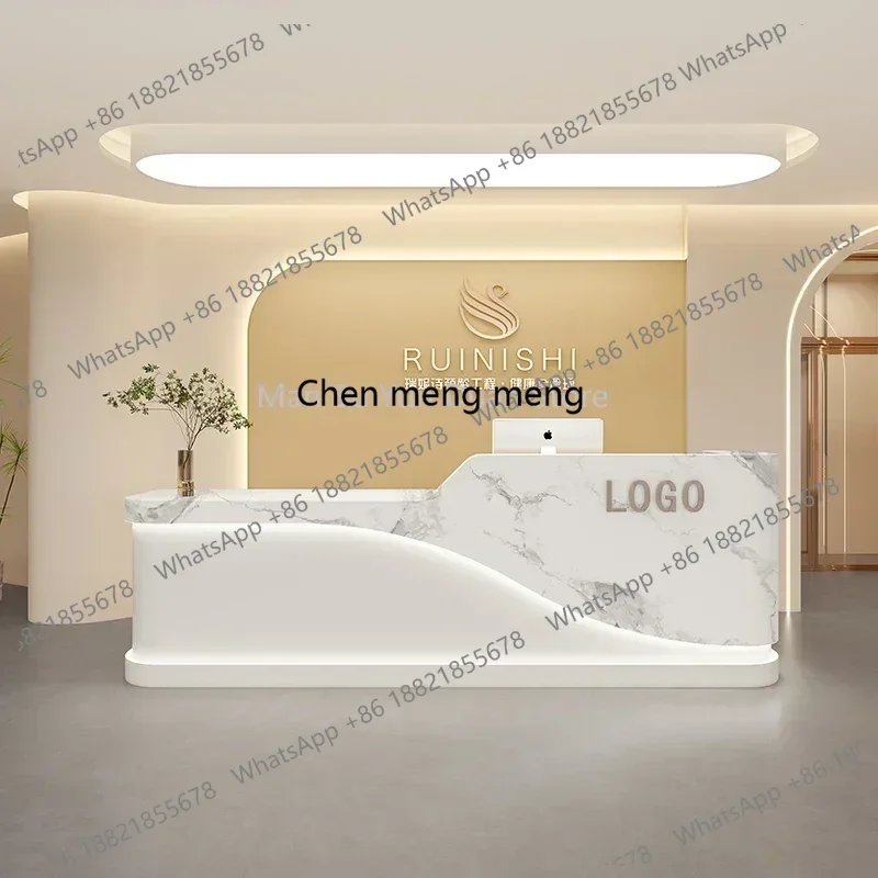 

Reception Bank Salon Desk Hairdresser Counter Party Tables Corner Office Storage Front Clothes Escritorio Luxurious Entrance