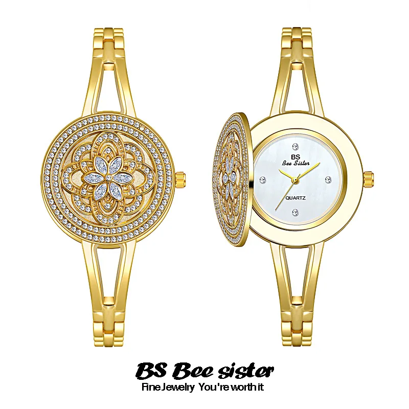 Orologio Deesio per donna orologio da tasca con catena d'oro di lusso leggero impermeabile flip full diamond flower ladies fashion watches gift