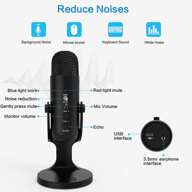 USB Microphone for Mac PC, Game Recording, Streaming, Podcasting, Computer Condenser, Phone Adapter, Headphone Output