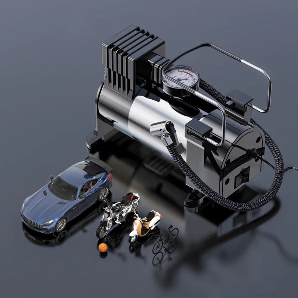 

12V Portable Air Compressor with Pressure Gauge Car Tire Pump Cylinder Power System Mini Air Compressor Car Tire Inflatable Pump