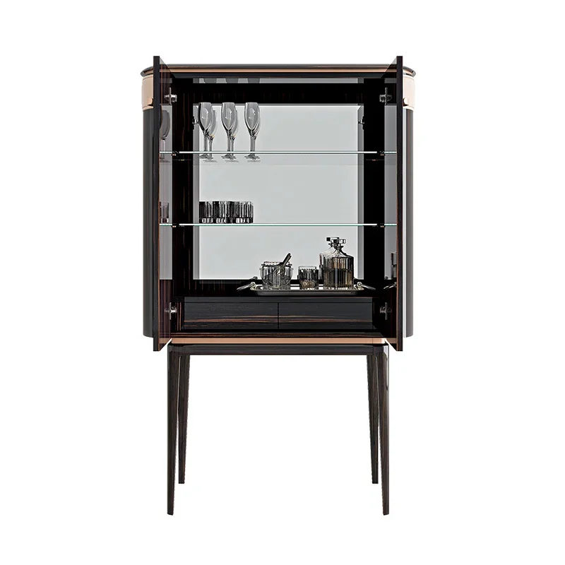 

1 Light luxury solid wood wine cabinet Tempered glass Ebony decorative cabinet Italian wine cabinet