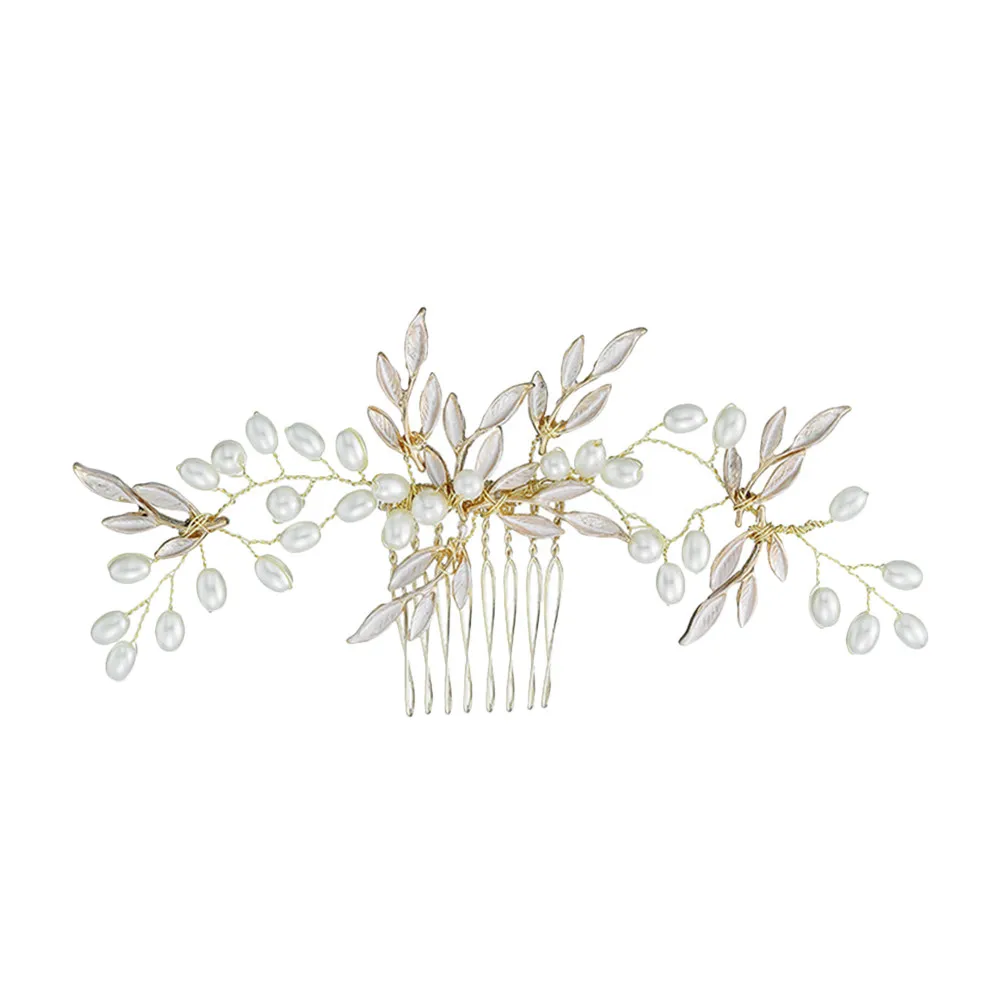 

Изысканный свадебный гребень для волос ручной работы с жемчугом и листьями, элегантное романтическое украшение для невесты, аксессуар для церемонии