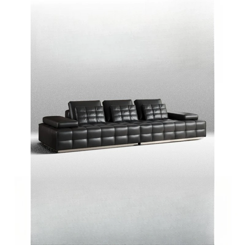 

sofa Italian minimalist first layer cowhide light luxury villa living room large flat sofa